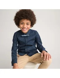 Polka Dot Cotton Shirt with Detachable Bowtie - 1