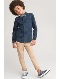 Polka Dot Cotton Shirt with Detachable Bowtie
