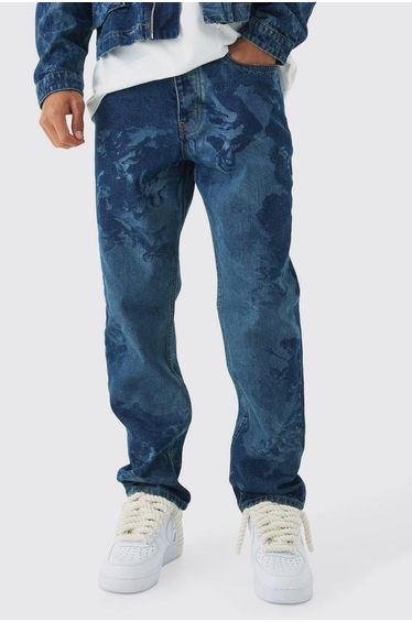 Slim Fit Renaissance Laser Print Denim Jeans - vintage blue