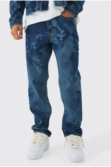 Slim Fit Renaissance Laser Print Denim Jeans - vintage blue