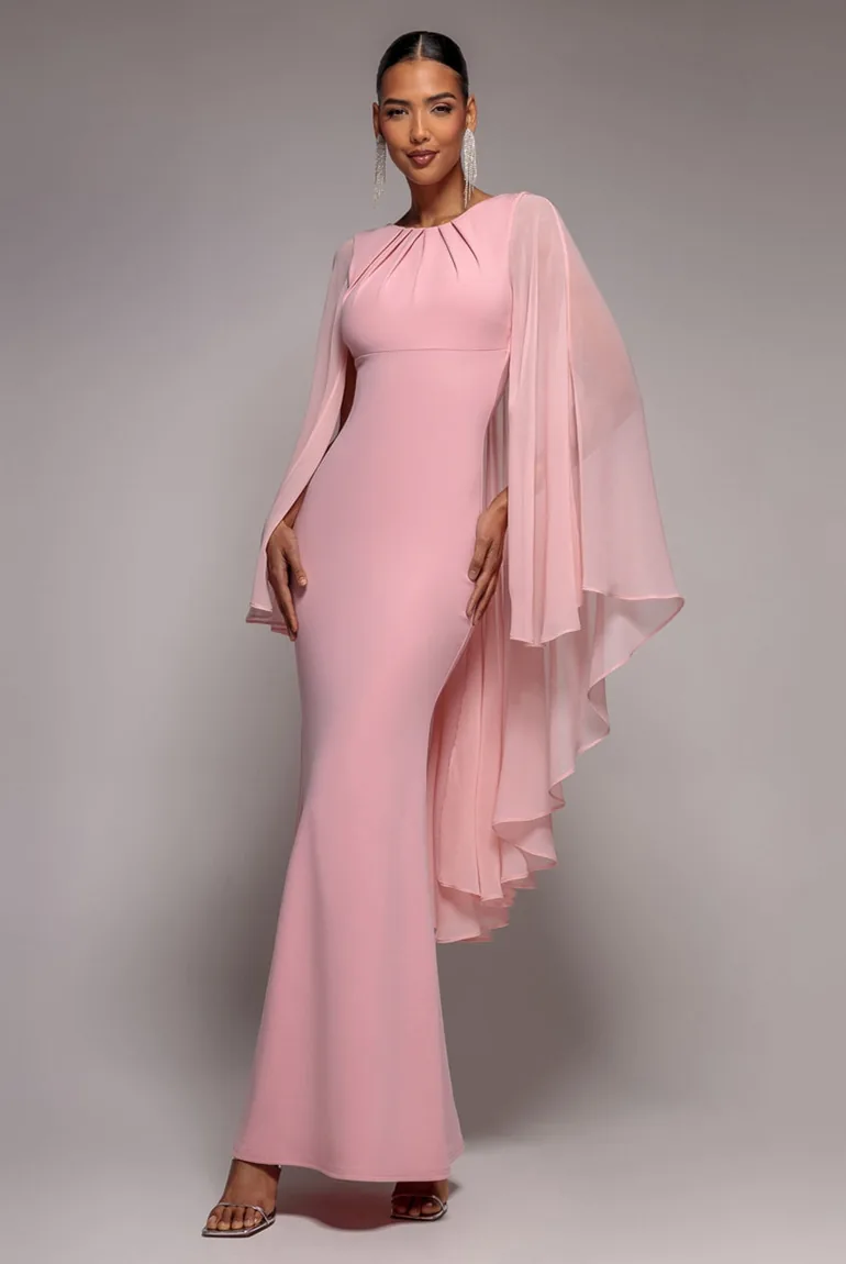 goddiva pink dress Flared Sleeve Embroidered Maxi Dress - Blush