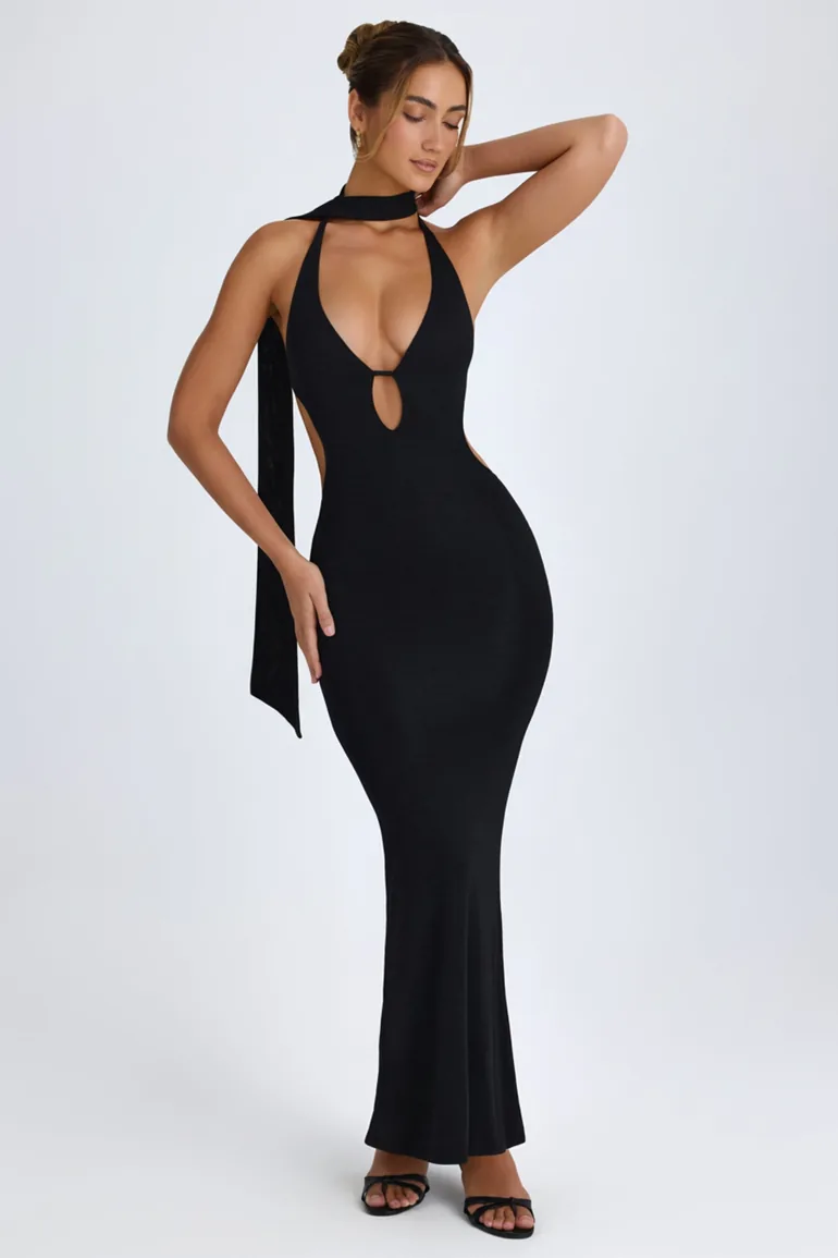 knee length dresses for ladies Ray of Light Ruched Halterneck Maxi Dress Lemon