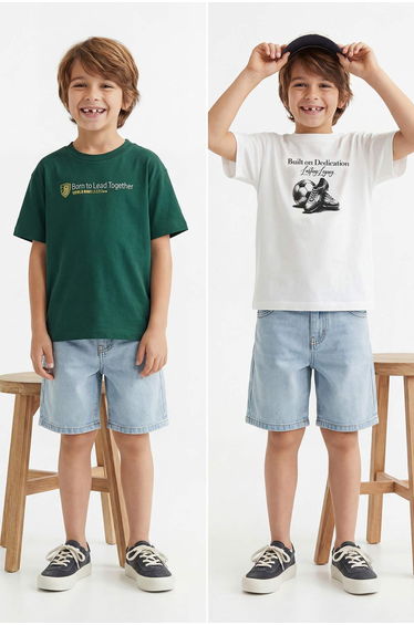 Ecru-Green Printed Knitted T-Shirt