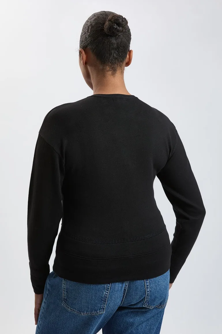 Plus Size Forever Viscose Blend Knitted Stitch Detail Balloon Sleeve Cardigan - 1