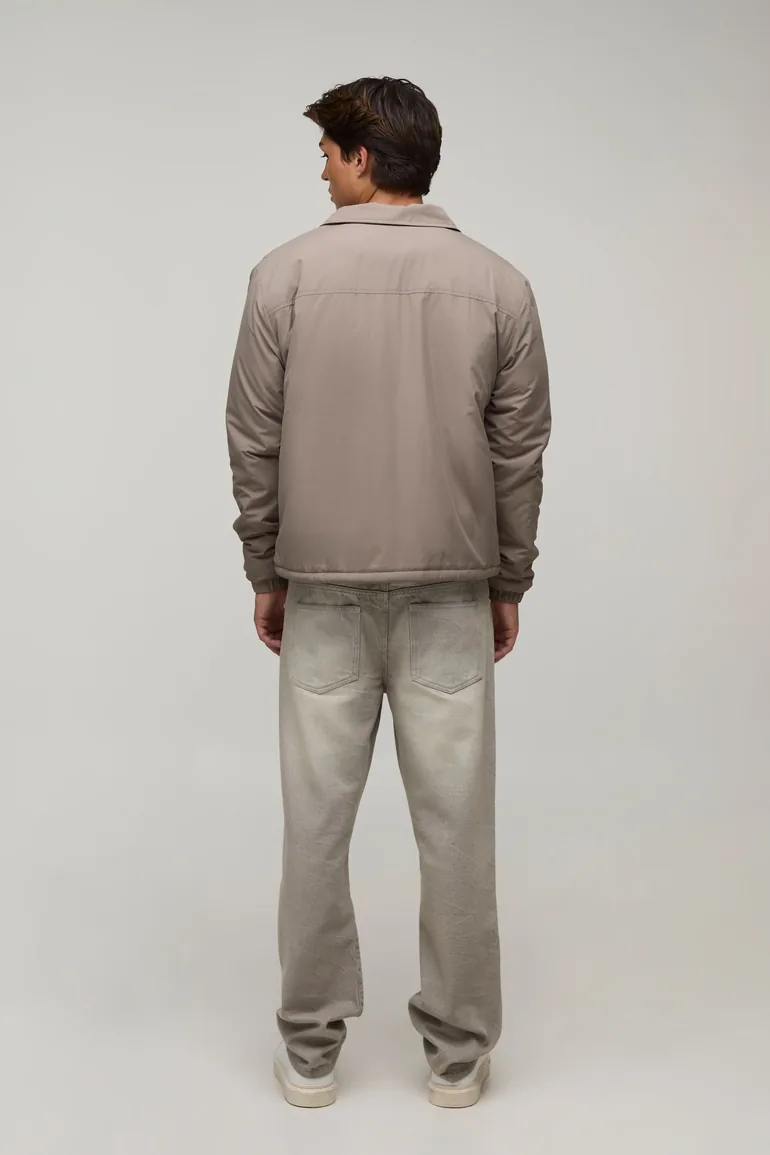 Padded Collared Coach Jacket - taupe - 1