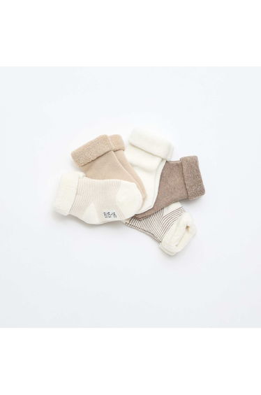 5-Pack of Cotton Socks with Rolled Cuffs BEIGE