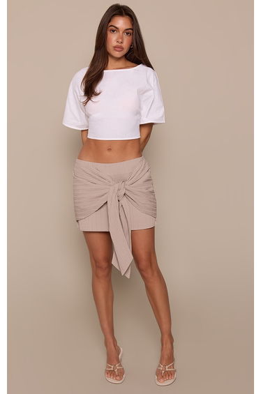 Mushroom Textured Woven Wrap Tie Skort