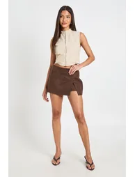 Faux Suede Mini Skort - chocolate