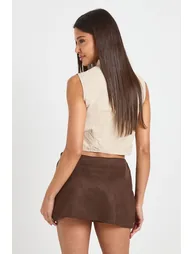 Faux Suede Mini Skort - chocolate - 2