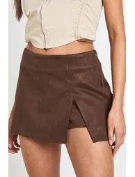 Faux Suede Mini Skort - chocolate - 3