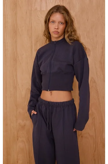 Navy Extreme Cinched Waist Sweatshirt