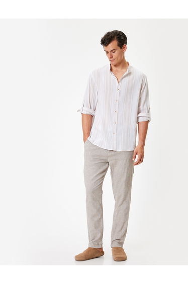 Long Sleeve Shirt Magnificent Collar Foldable Sleeve Detailed Buttoned Cotton