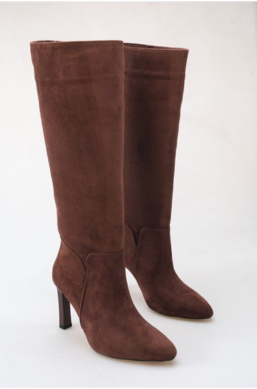 Brown Suede 9 cm Women's Block Heeled Boots product thumbnail 4