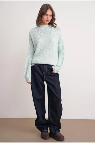 Mixray Relaxed Fit Crew Neck Thick Knit Sweater
