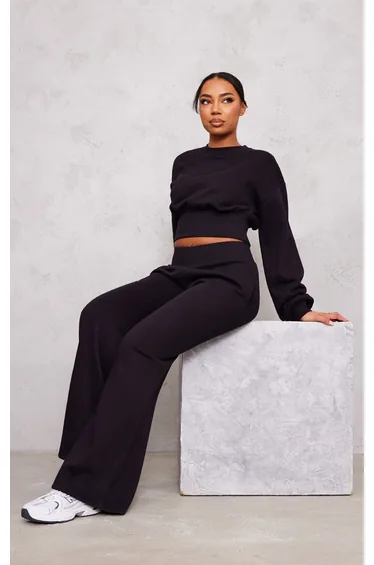 Tall Black Cropped Oversized Sweatshirt