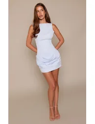 فستان ضيق مزموم بطبقة مركبة - أزرق