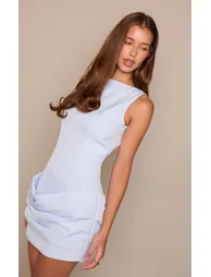 فستان ضيق مزموم بطبقة مركبة - أزرق - 1