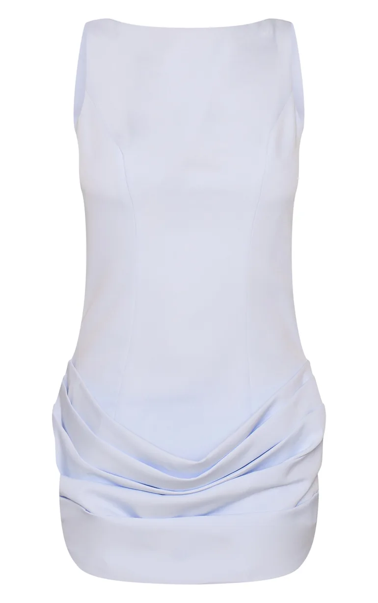 فستان ضيق مزموم بطبقة مركبة - أزرق - 4