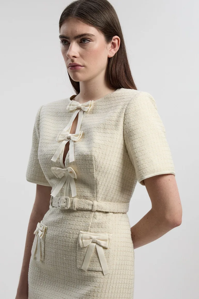 Tailored Tweed Bow Detail Mini Dress - 1