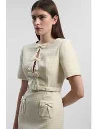 Tailored Tweed Bow Detail Mini Dress - 1