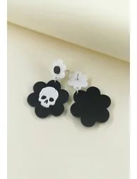 Black and White Skeleton Floral Earrings - 3