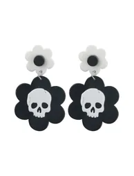 Black and White Skeleton Floral Earrings - 1