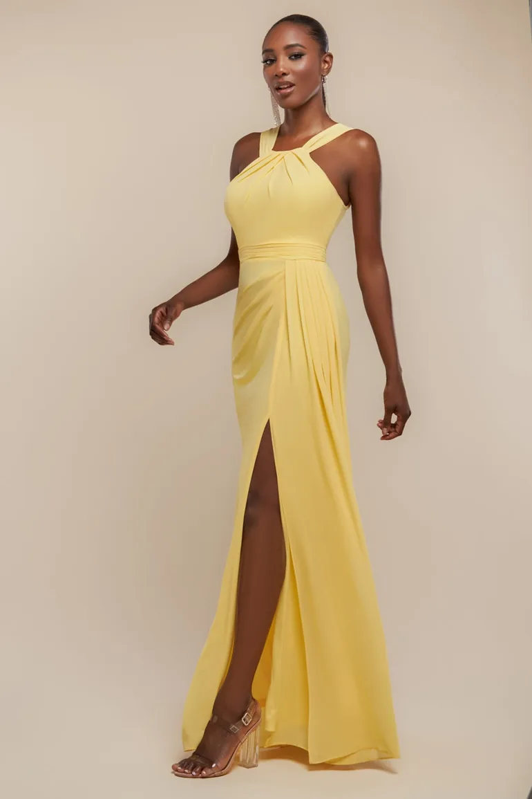 rebel wilson gold dress Gold engagement dress spaghetti straps prom dress leg split sequins ev –  Simplepromdress