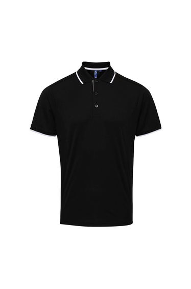 Premier Mens Coolchecker Contrast Pique Polo Shirt - Black/White