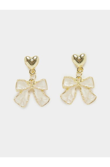 Gold Heart and Bow Dangle Earrings