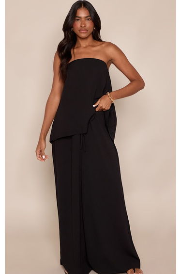 Black Wide Leg Cheesecloth Trouser Co-ord