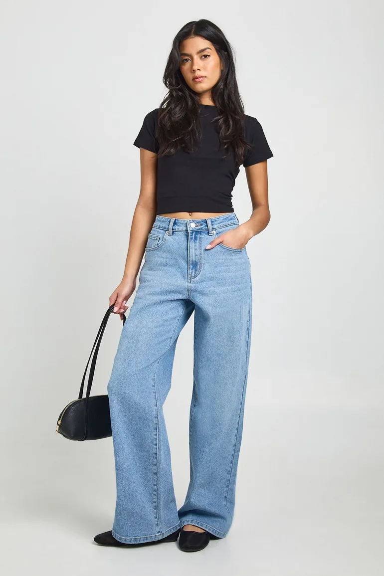 The High Waist Straight Leg Jean - mid blue