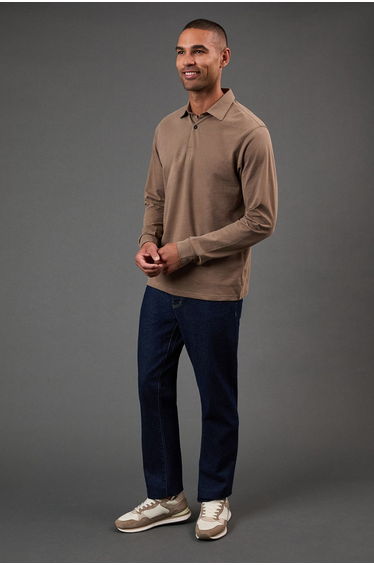 Mocha Long Sleeve Smart Jersey Polo Shirt