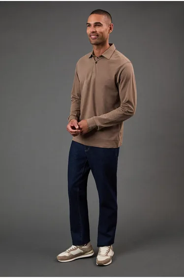 Mocha Long Sleeve Smart Jersey Polo Shirt