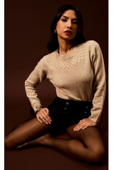 Taupe Embelished Knitted Jumper