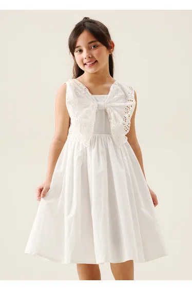 Natalia Broderie Bow Cotton Dress