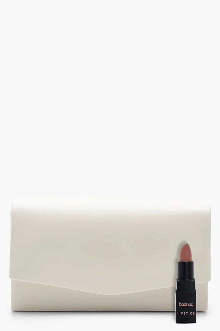 Structured PU Clutch Bag & Chain - white - 3