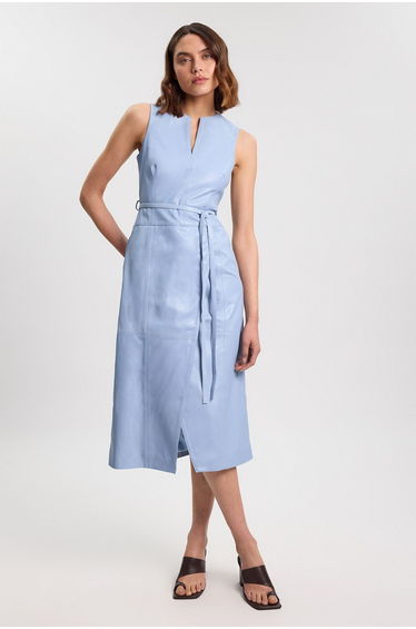 Leather Tie Belted Midi Dress