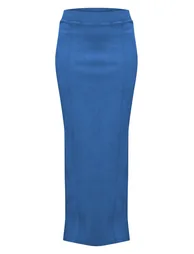 Blue Ribbed Pocket Back Detail Maxi Skirt - 4