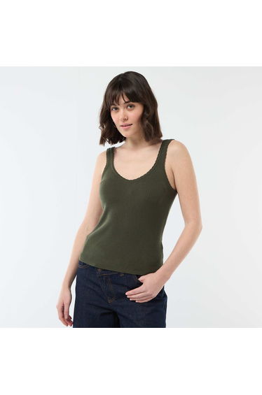 Solid Ribbed Tank Top GREEN