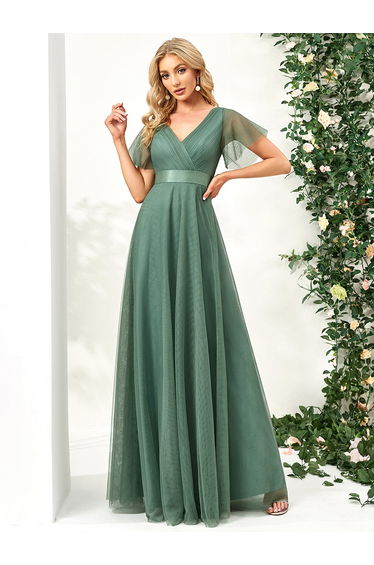 pretty MISTE|Women's Floor-Length Plus Size Formal Bridesmaid Dress with Short Sleeve