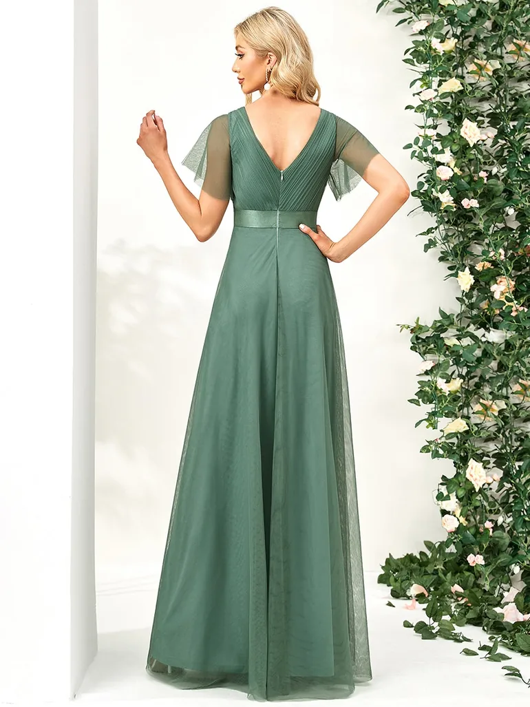 pretty MISTE|Women's Floor-Length Plus Size Formal Bridesmaid Dress with Short Sleeve - 3