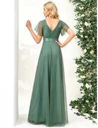 pretty MISTE|Women's Floor-Length Plus Size Formal Bridesmaid Dress with Short Sleeve - 3