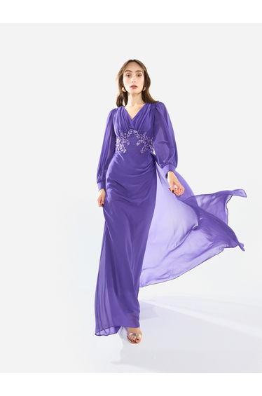 Women Flowing Cape Embellished Maxi Dress
