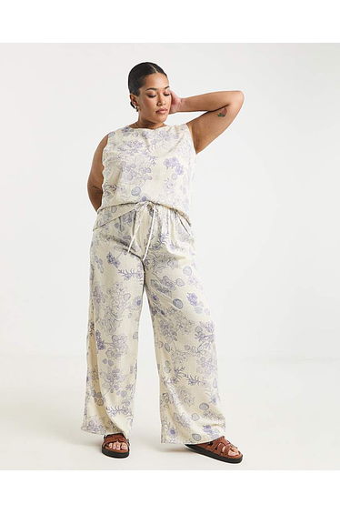 Tie Waist Wide Leg Linen Mix Trousers