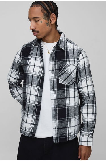Regular Fit Flannel Check Long Sleeve Shirt - black