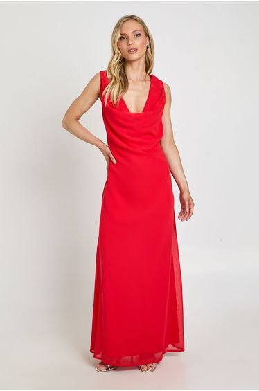 Petite Chiffon Cowl Neck Maxi Dress - red