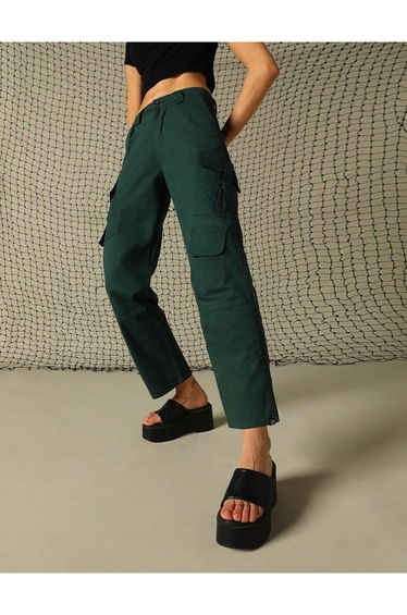 Solid Mid Rise Pants with Belt Loops