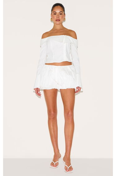 White Cotton Low Rise Puffball Mini Short