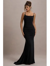 Adele | Black Ruched Fishtail Cami Maxi Dress - 3