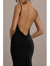 Adele | Black Ruched Fishtail Cami Maxi Dress - 4